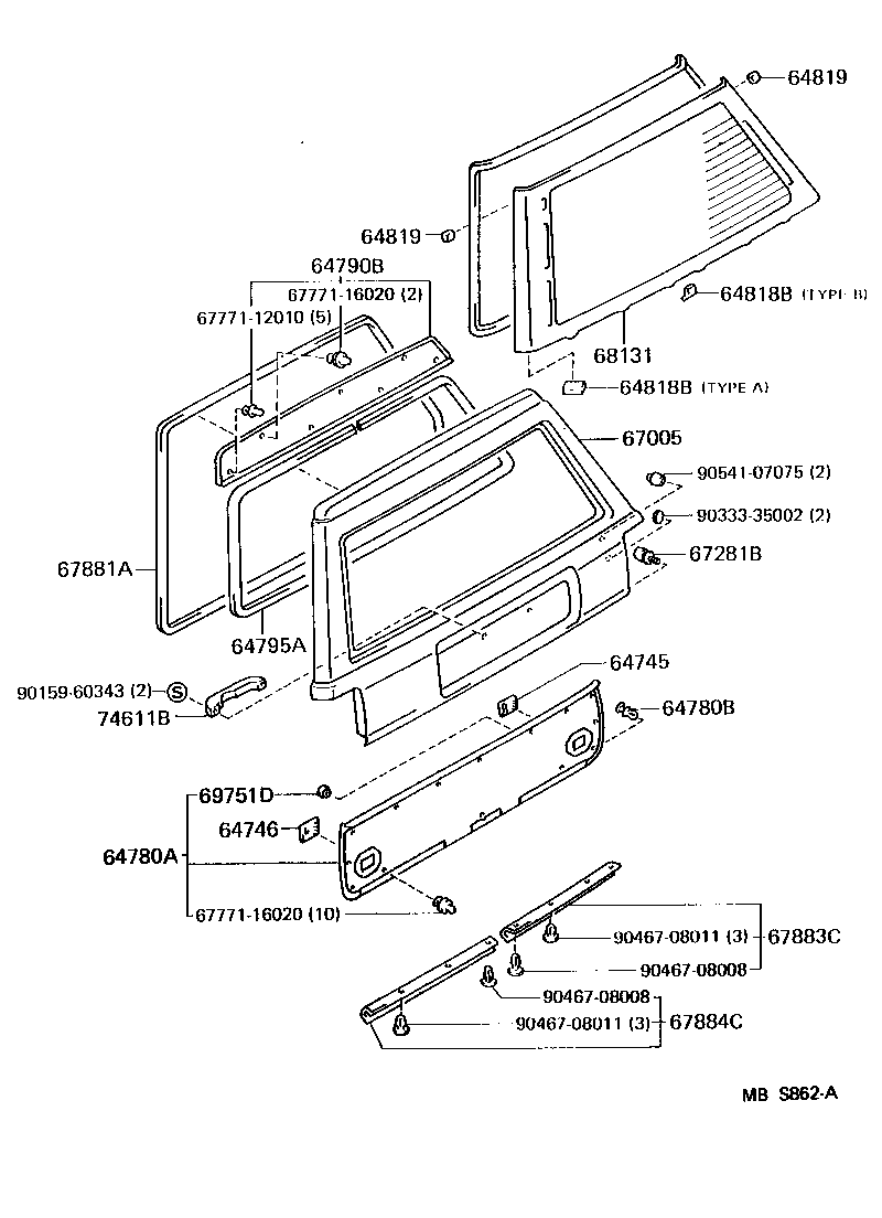 64818-91702 SPACER, BACK DOOR GLASS, NO.1 product image