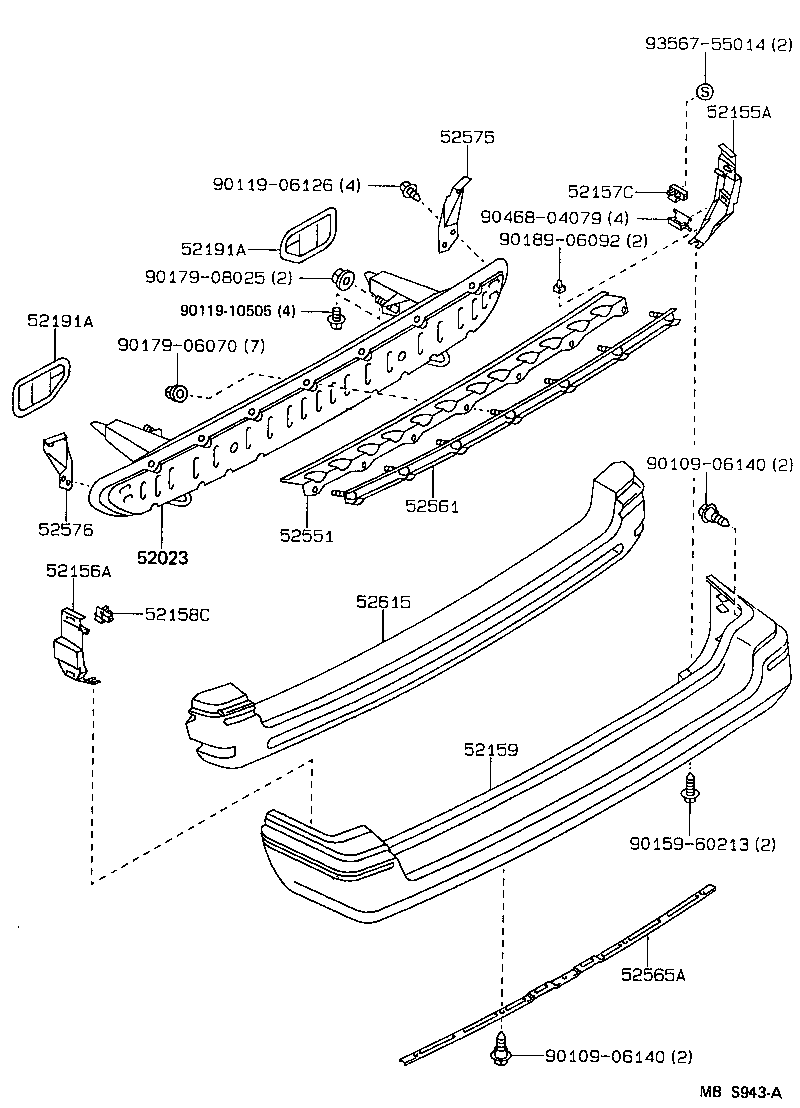 52156-12140 SUPPORT, REAR BUMPER SIDE, LH product image