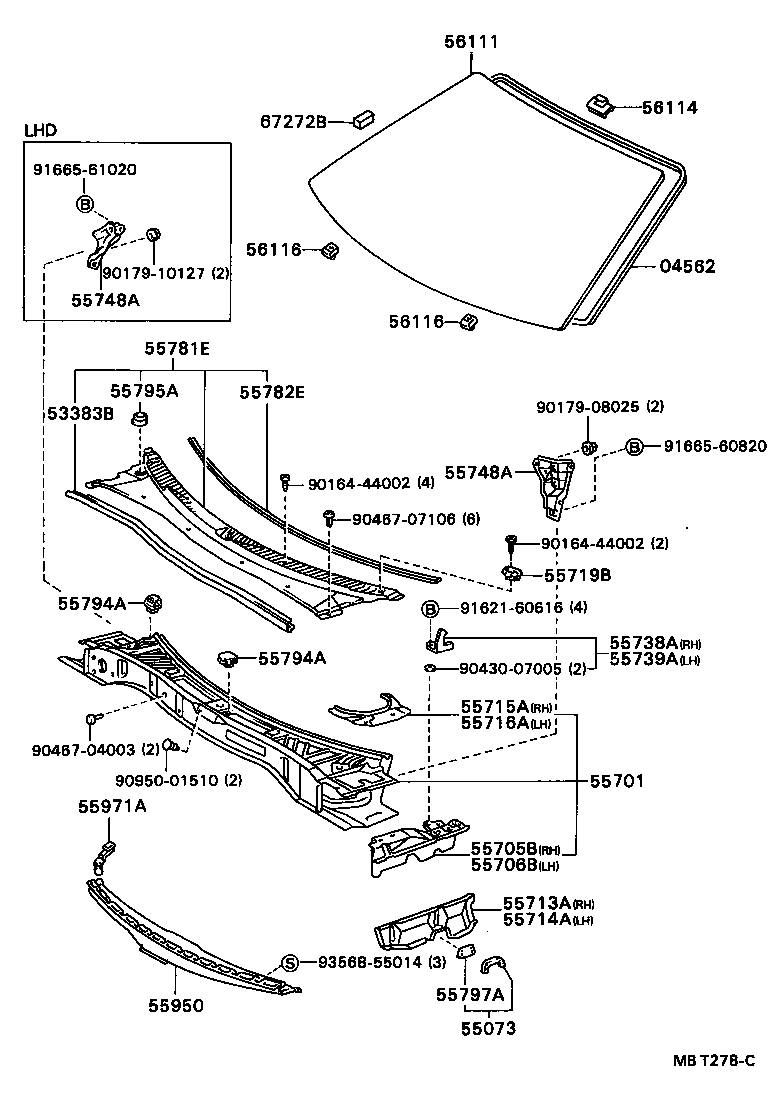 55708-20111 LOUVER SUB-ASSY, COWL TOP VENTILATOR product image
