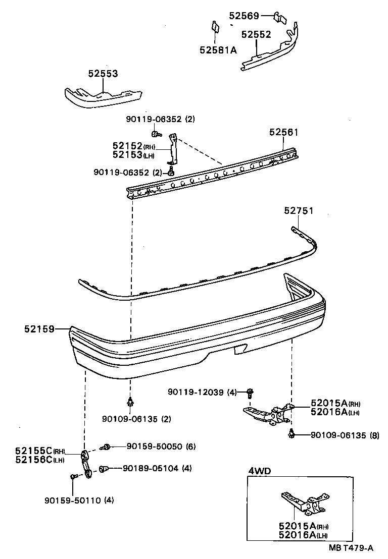 52181-95503 ARM SUB-ASSY, REAR BUMPER, RH product image