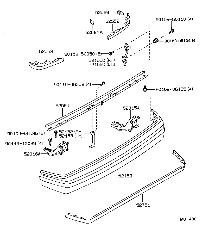 52015-20190 ARM SUB-ASSY, REAR BUMPER, RH product image