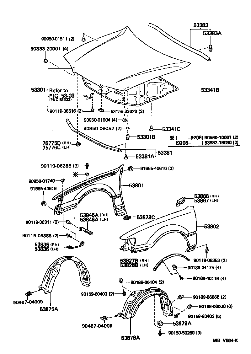 53875-33020 LINER, FRONT FENDER, RH product image