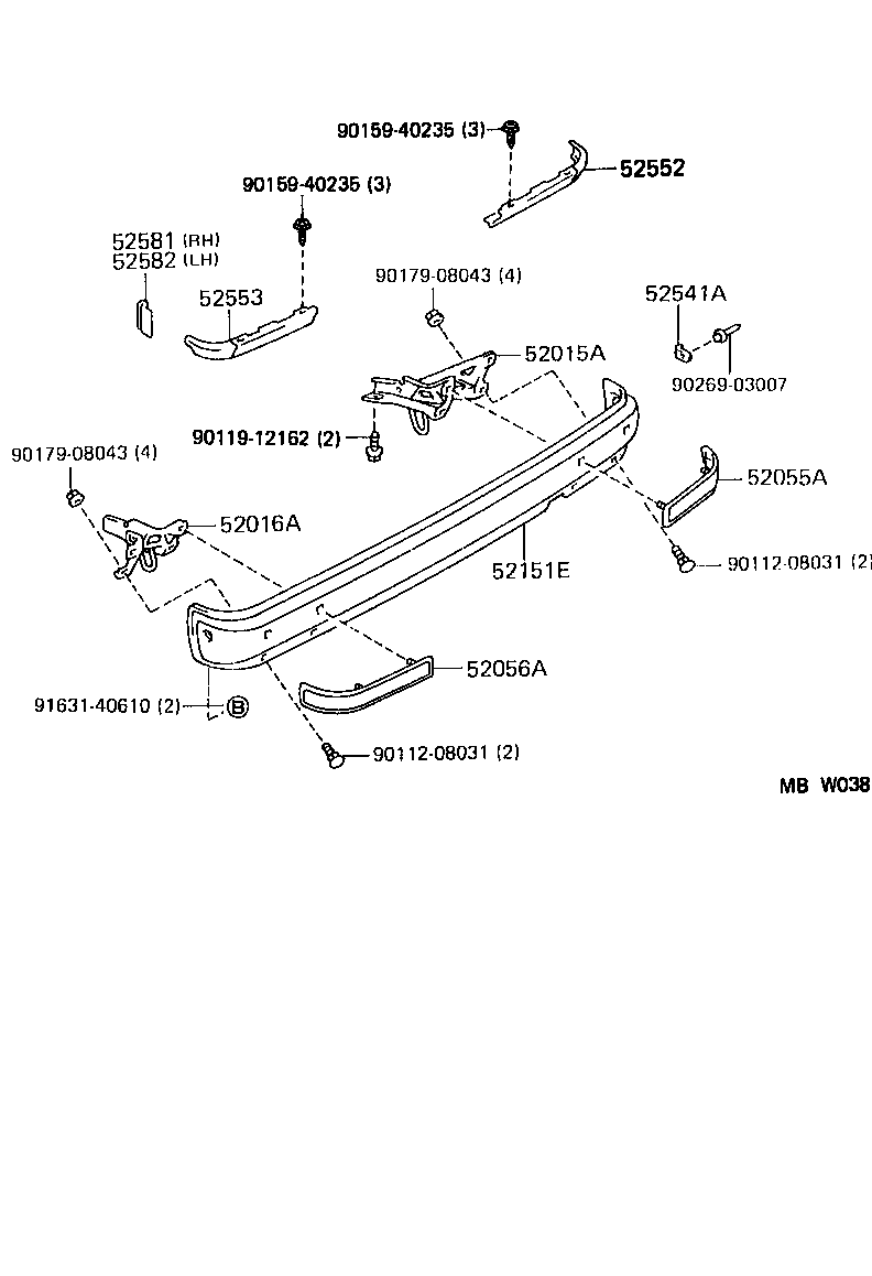 52507-30040 FILLER, REAR BUMPER, LH product image