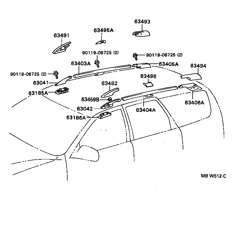 63403-06010 SUPPORT SUB-ASSY, ROOF RACK, CENTER RH product image