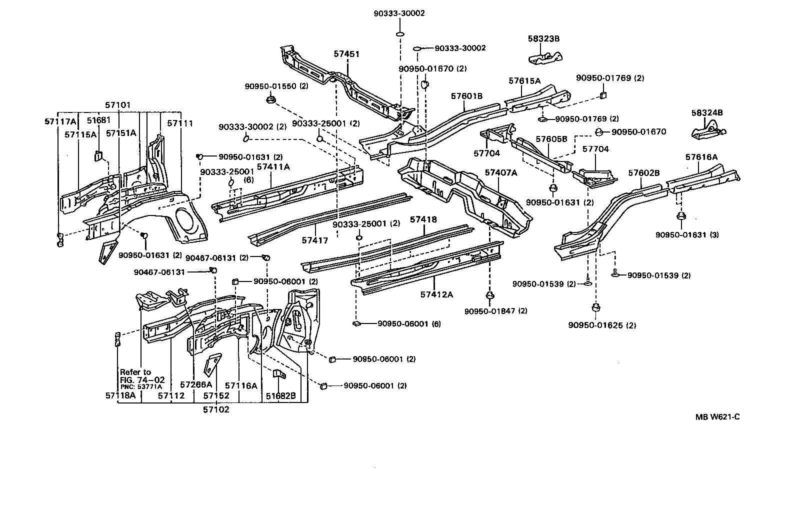 57602-12927 MEMBER SUB-ASSY, REAR FLOOR SIDE, FRONT LH product image