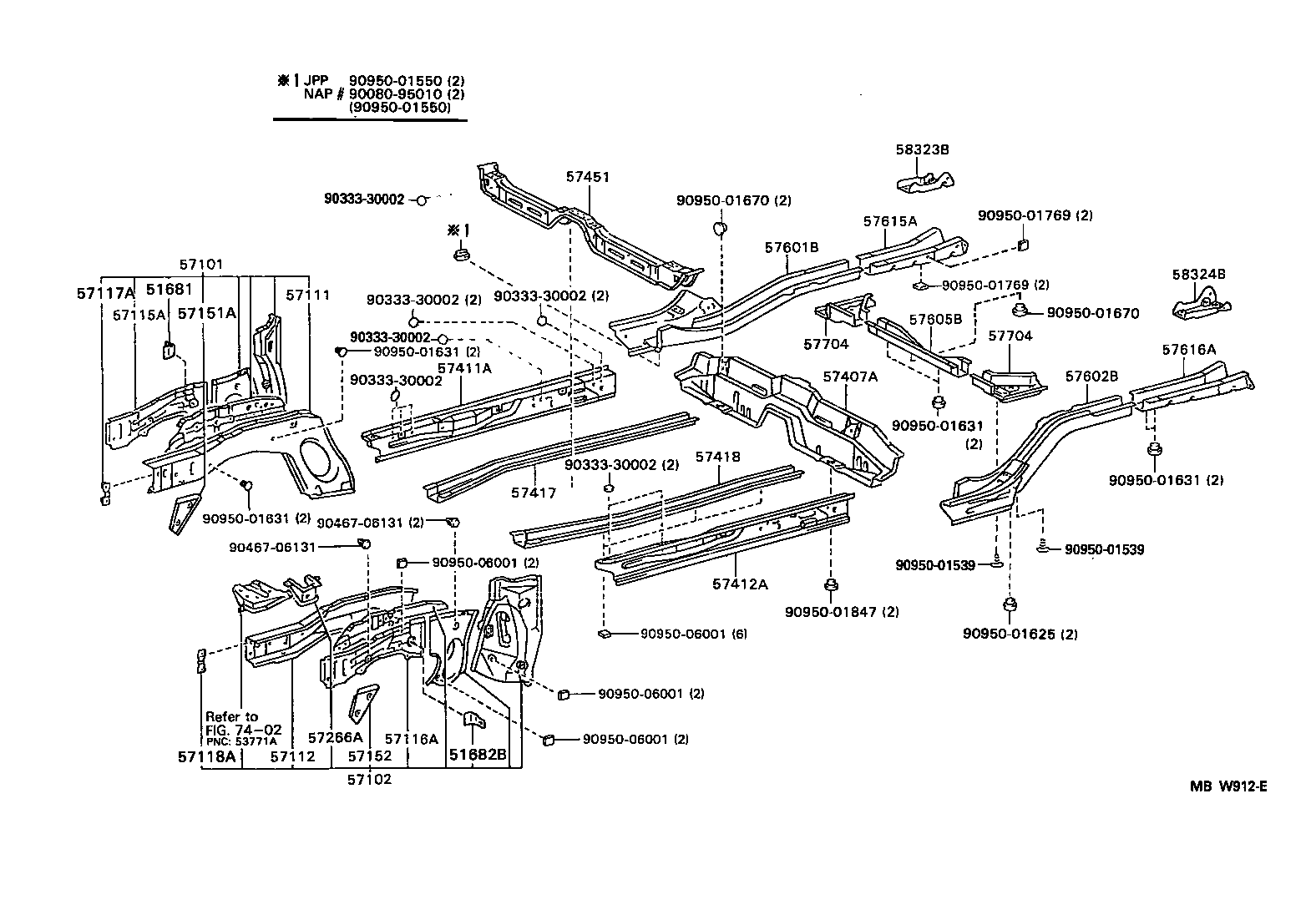 57102-02031 MEMBER SUB-ASSY, FRONT SIDE, LH product image