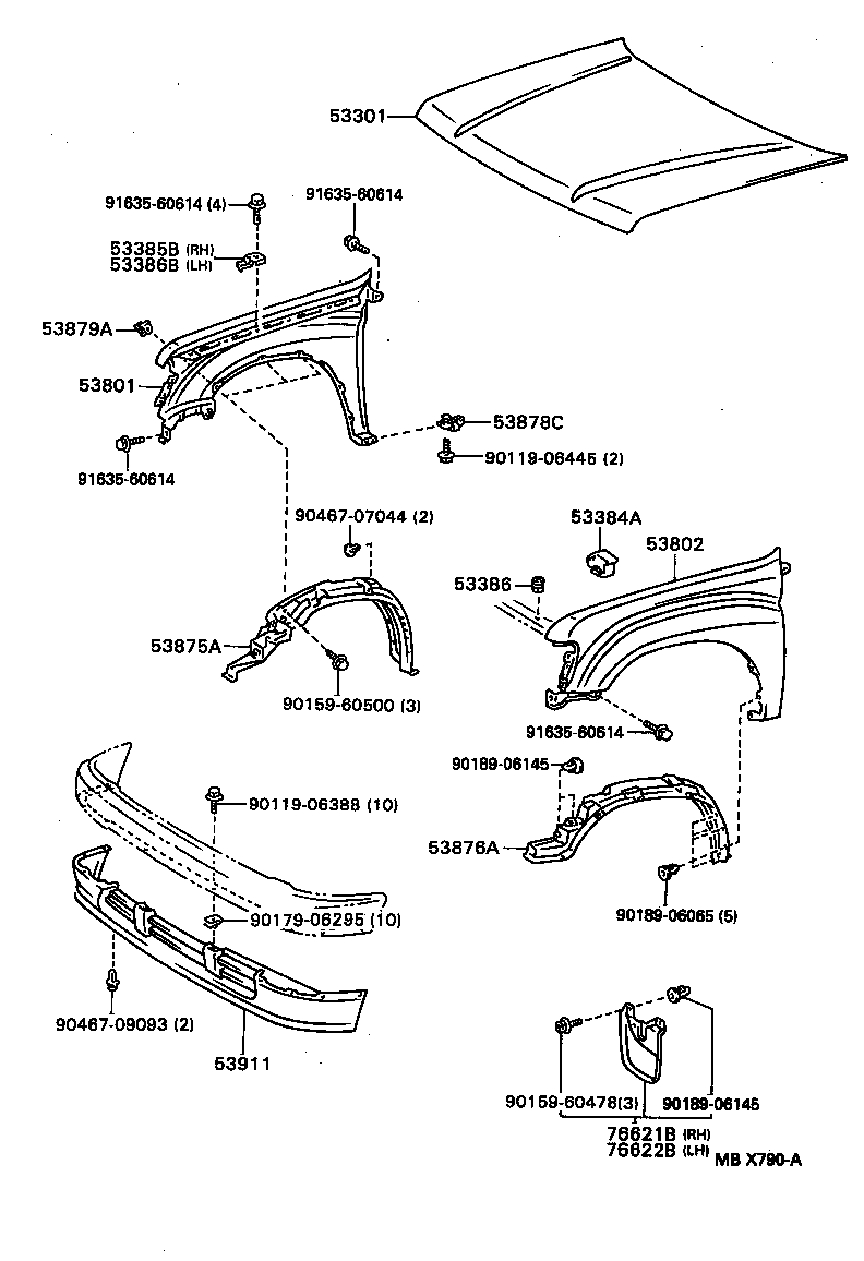 53875-34010 LINER, FRONT FENDER, RH product image