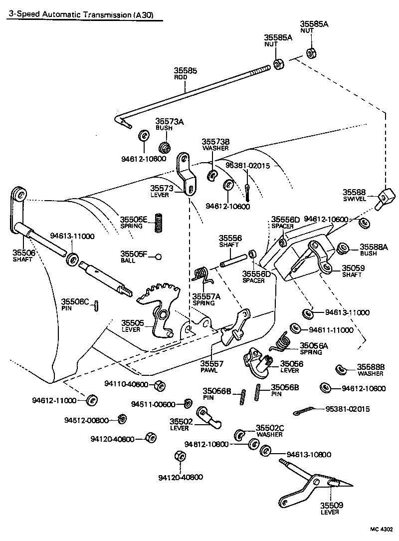 35572-20060 LEVER, TRANSMISSION CONTROL SHAFT, RH product image