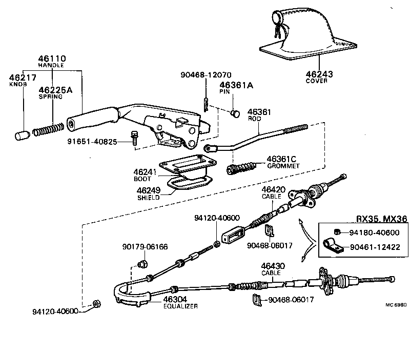 46101-22050 HANDLE ASSY, PARKING BRAKE CONTROL product image