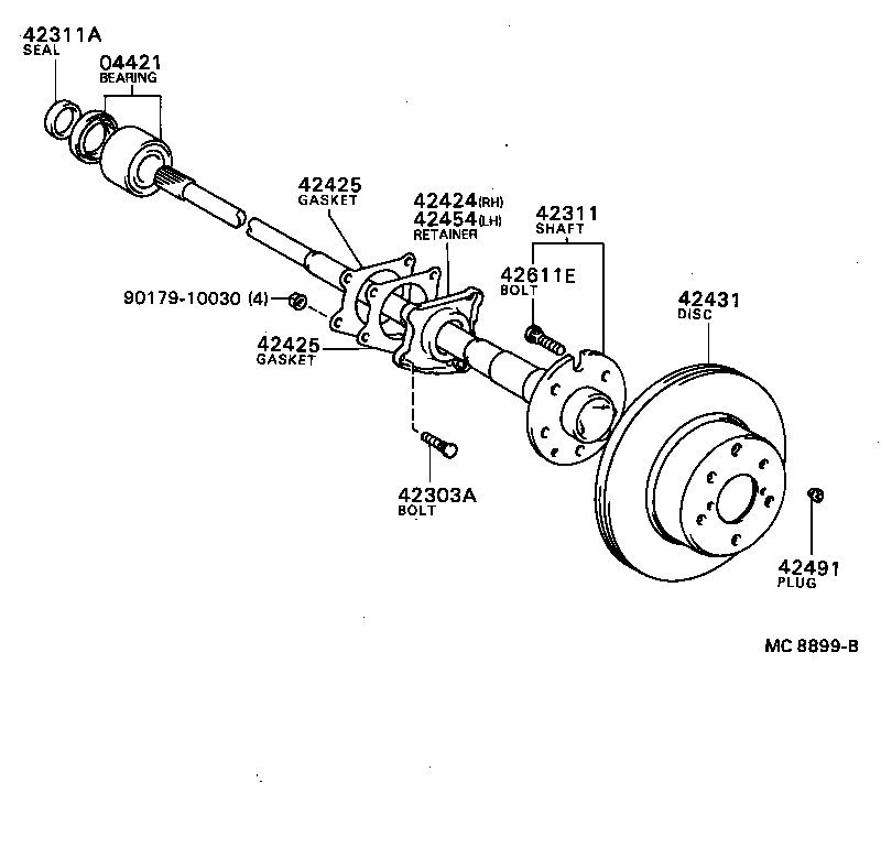 42405-40010 RETAINER, REAR AXLE BEARING, OUTER, RH product image