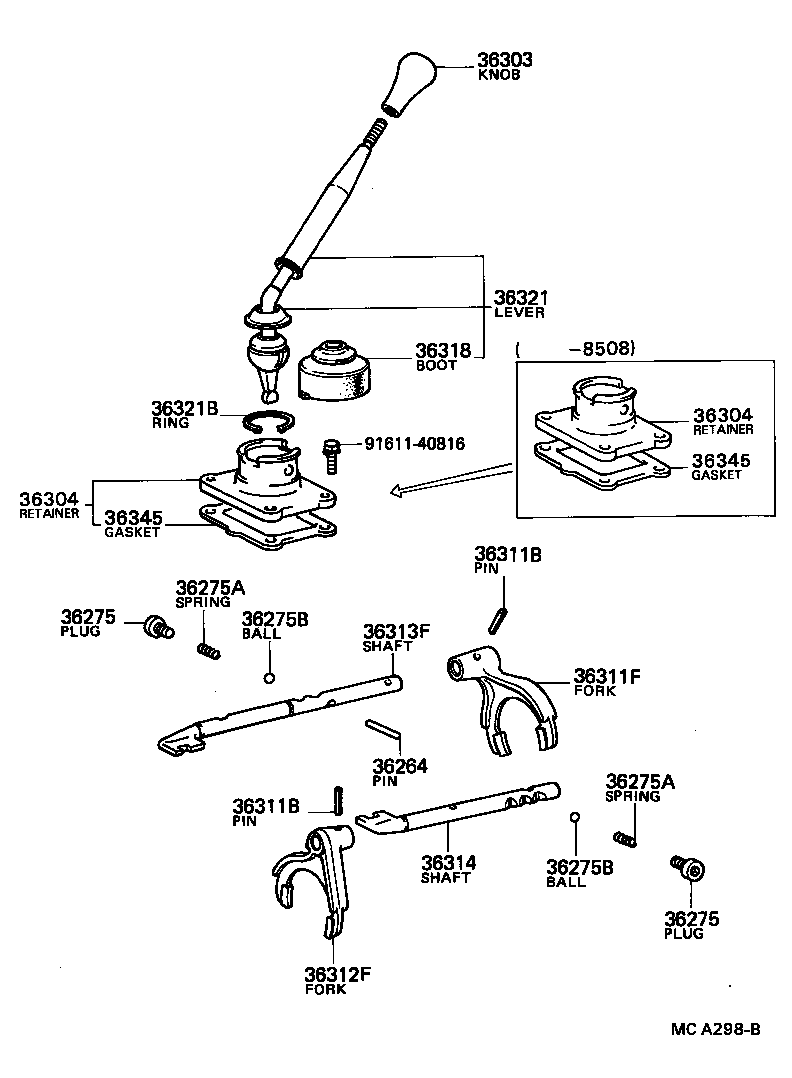 36314-35040 SHAFT, TRANSFER HIGH AND LOW SHIFT FORK product image