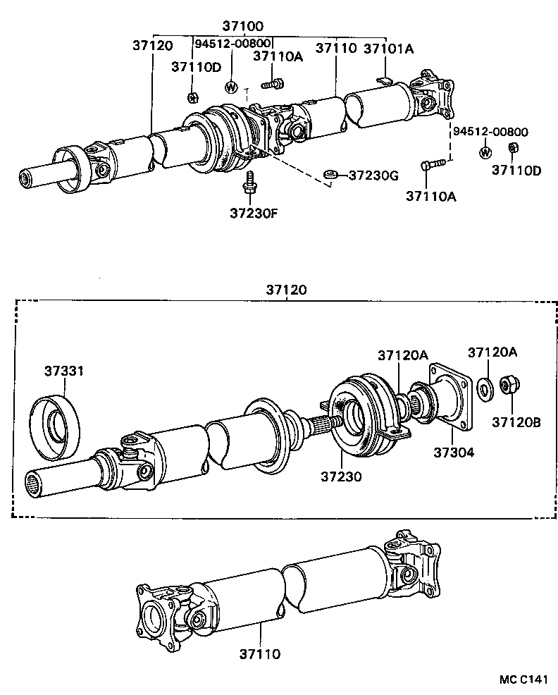 37100-22320 SHAFT ASSY, PROPELLER W/CENTER BEARING product image