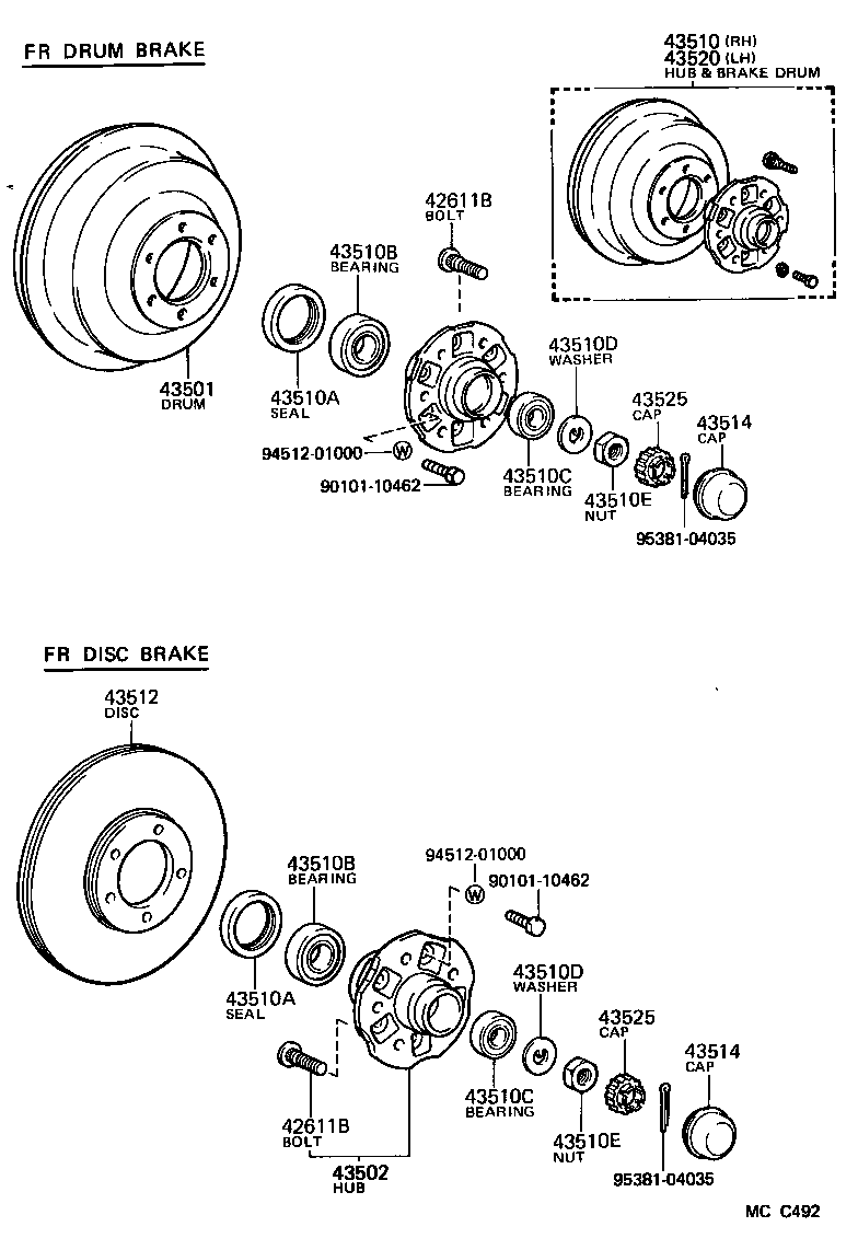 43510-25060 HUB AND BRAKE DRUM ASSY, FRONT AXLE, RH product image