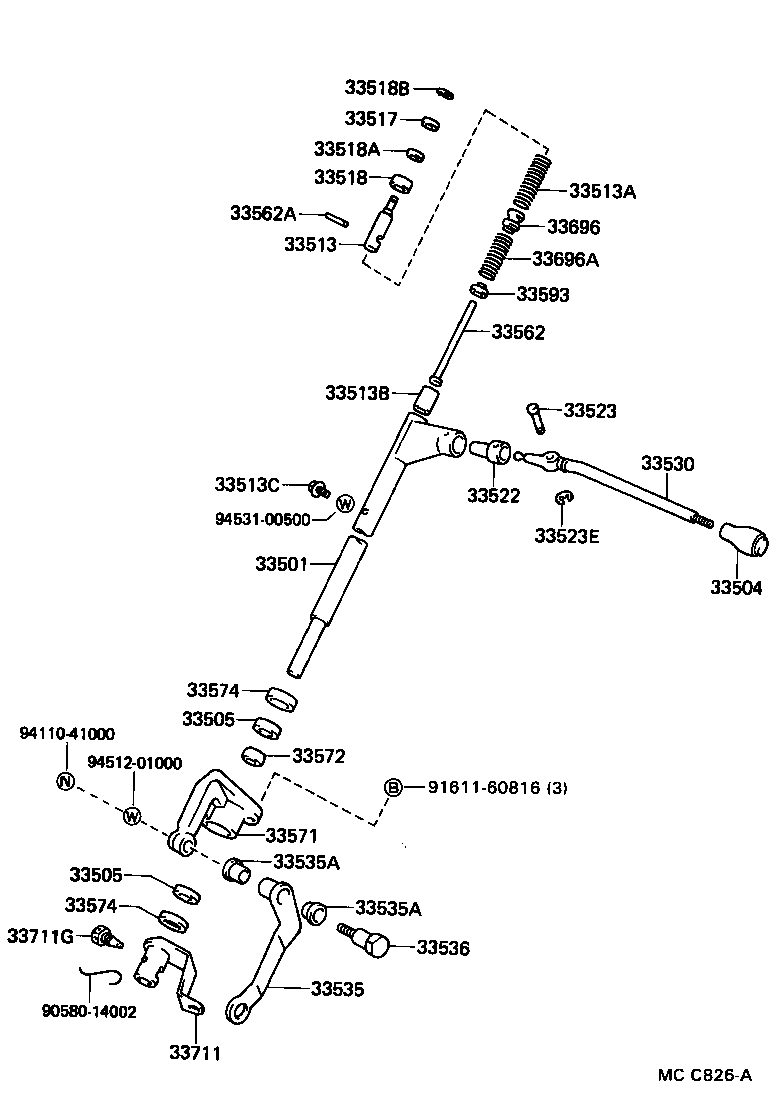 33507-26010 SUPPORT SUB-ASSY, CONTROL SHAFT (FOR COLUMN SHIFT) product image