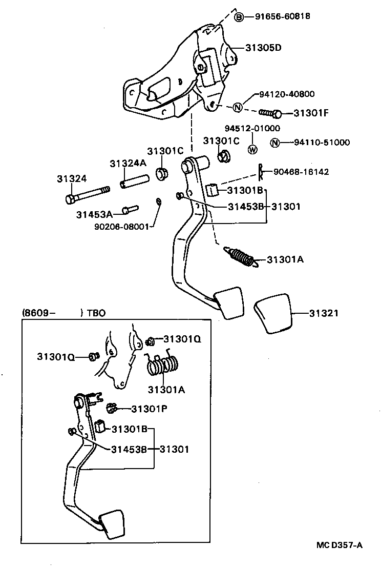 31301-16080 PEDAL SUB-ASSY, CLUTCH product image