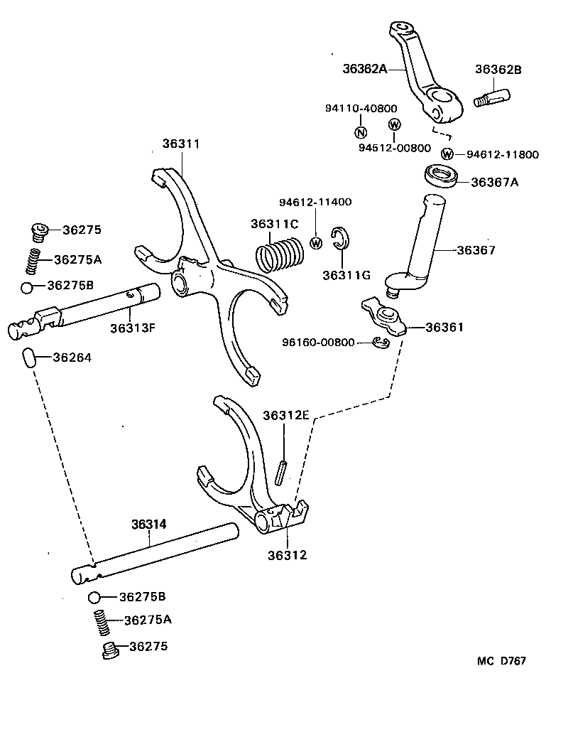 36357-26010 LEVER SUB-ASSY, HIGH & LOW SHIFT LINK product image