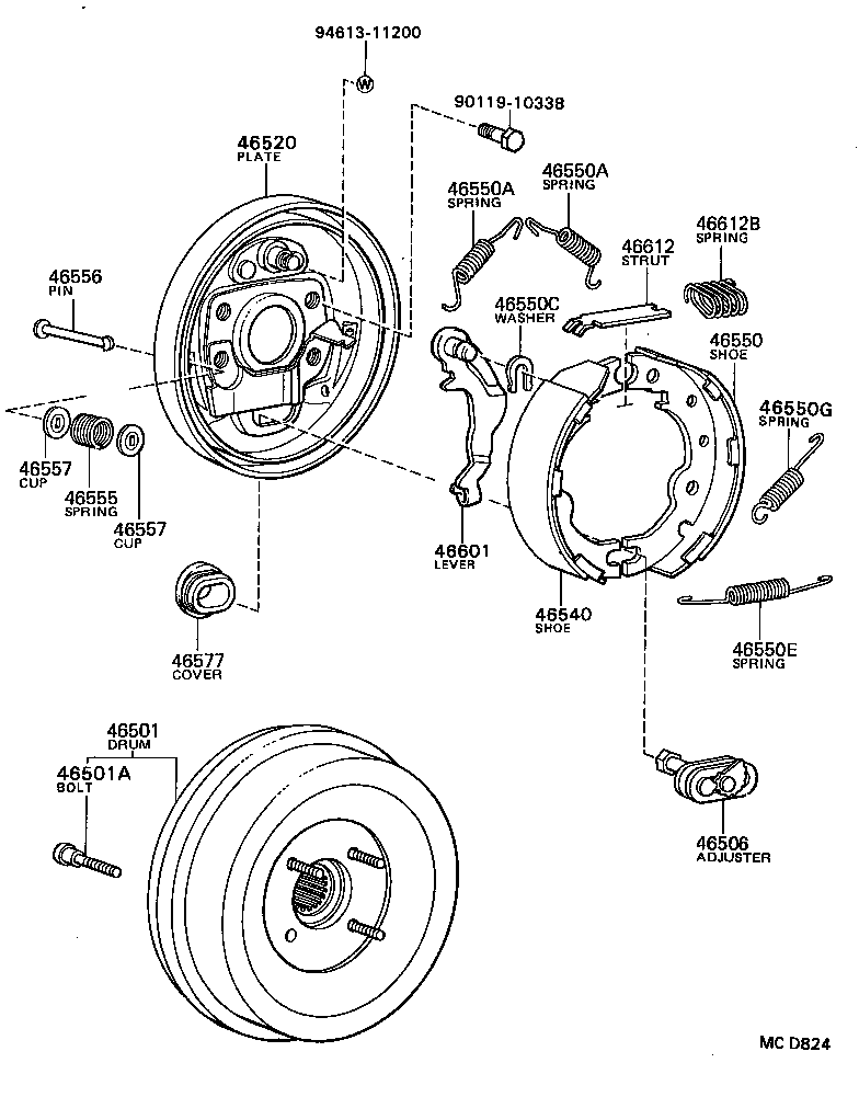 46530-36010 SHOE ASSY, PARKING BRAKE, RH OR CENTER NO.1 product image