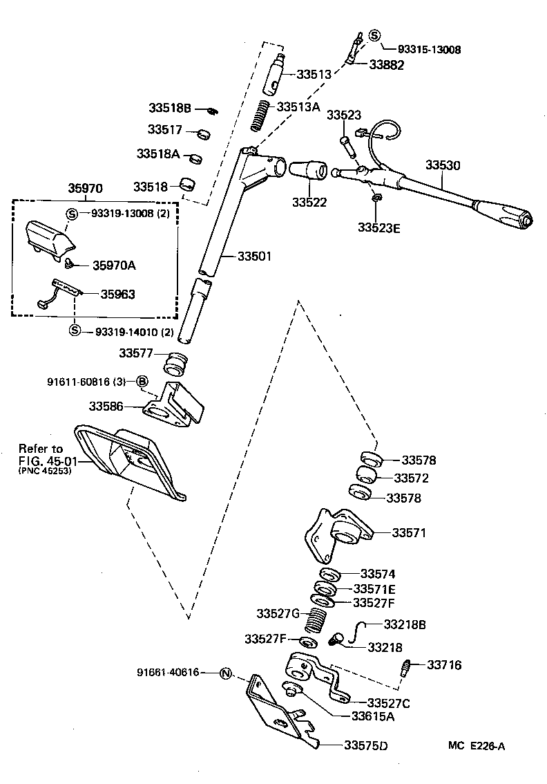 33507-26010 SUPPORT SUB-ASSY, CONTROL SHAFT (FOR COLUMN SHIFT) product image