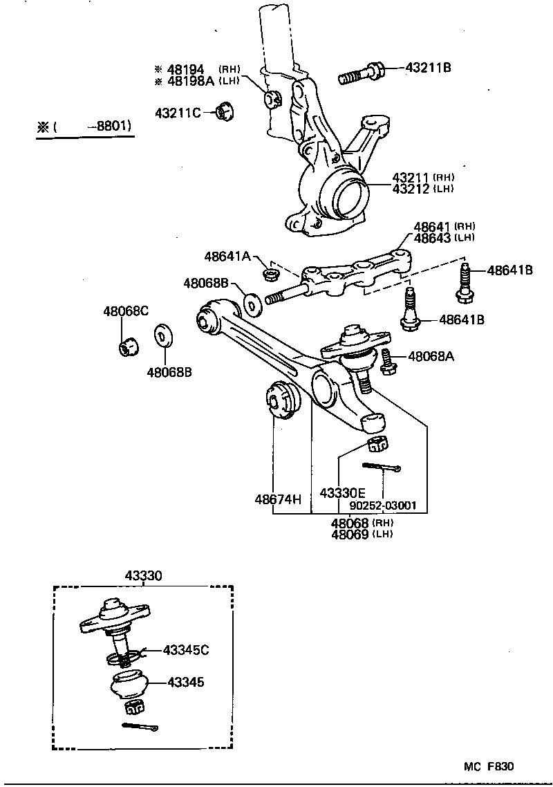 48641-32010 SHAFT, LOWER ARM, RH product image