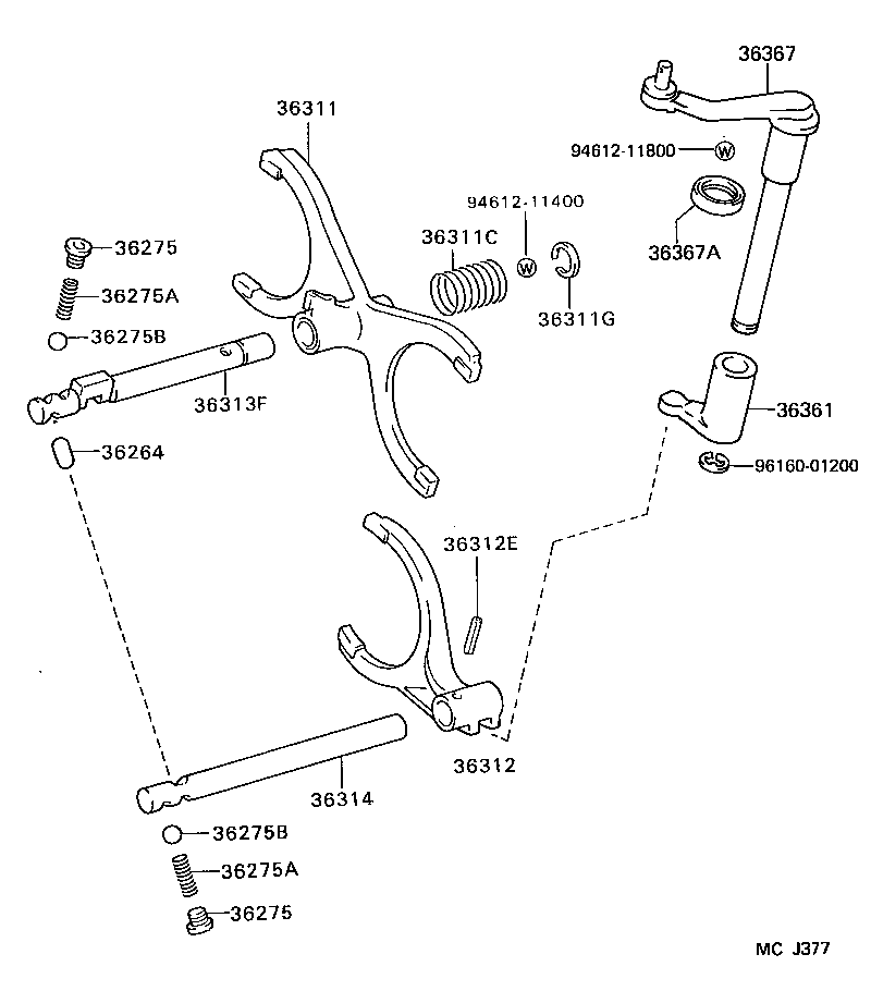 36302-26050 LEVER SUB-ASSY, TRANSFER HIGH & LOW SHIFT product image
