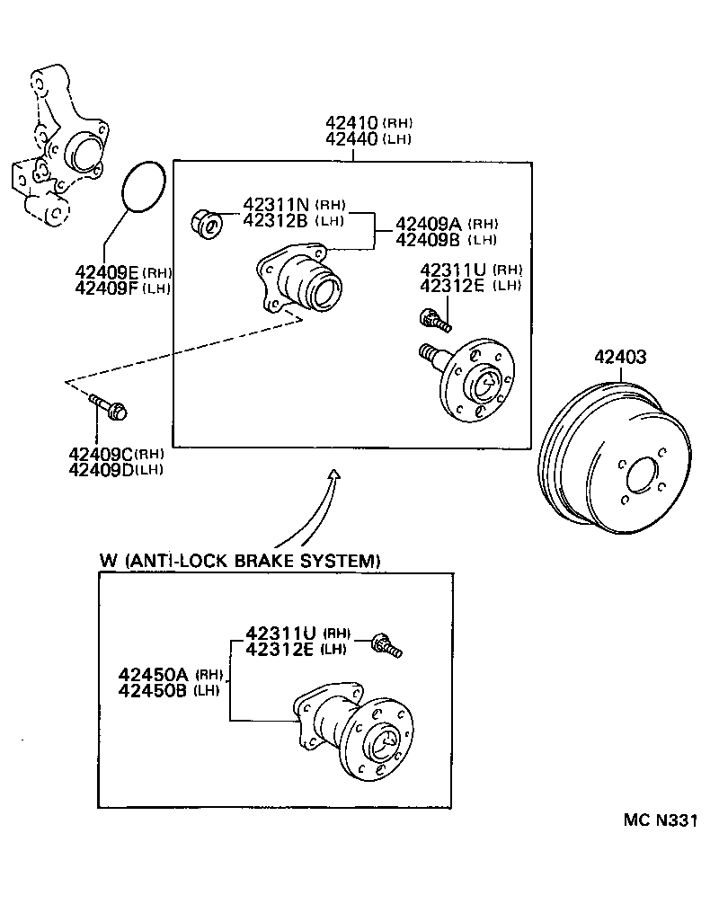 42450-12030 HUB & BEARING ASSY, REAR AXLE, RH product image