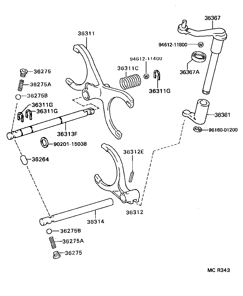 36302-26050 LEVER SUB-ASSY, TRANSFER HIGH & LOW SHIFT product image