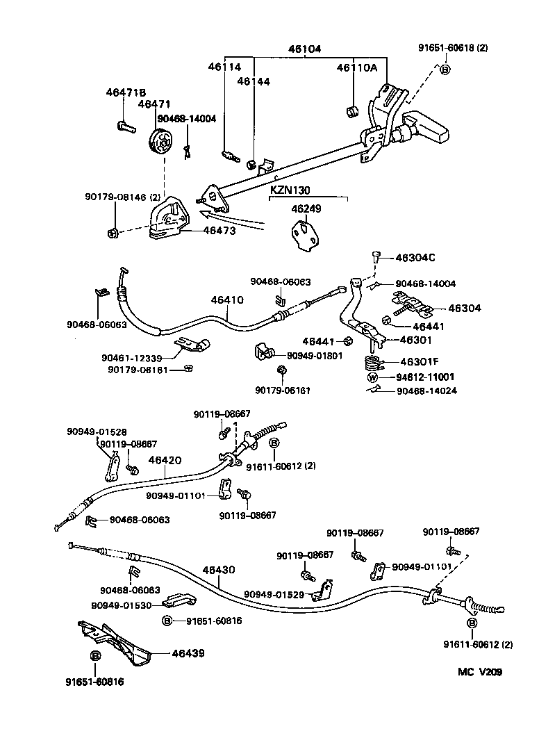 46301-35180 LEVER SUB-ASSY, PARKING BRAKE INTERMEDIATE product image