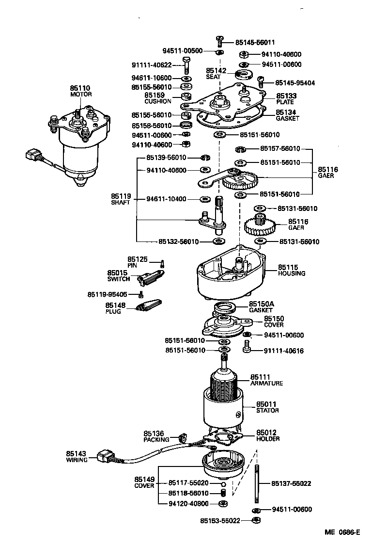 85168-56010 NUT, WINDSHIELD WIPER LINK PIVOT product image