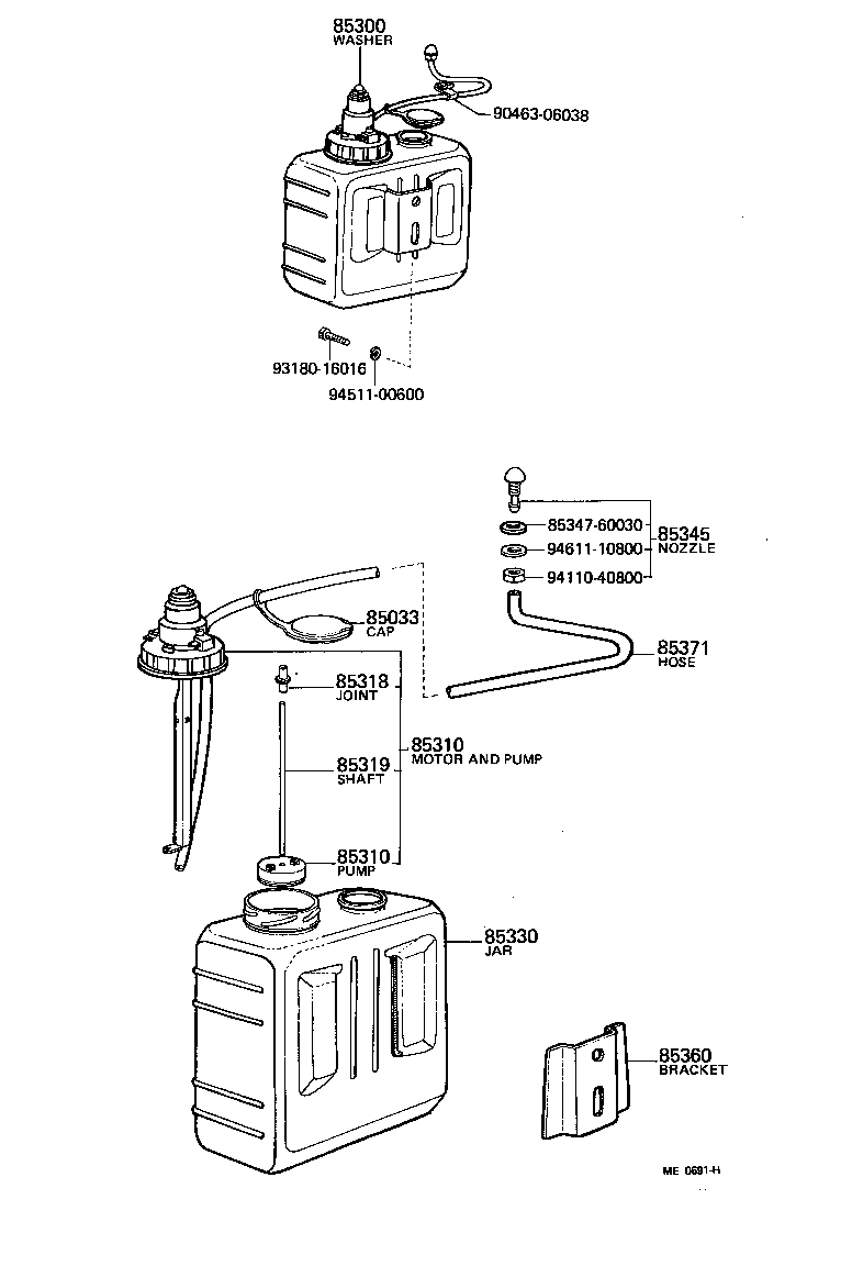 85310-10032 MOTOR AND PUMP ASSY, WINDSHIELD WASHER product image