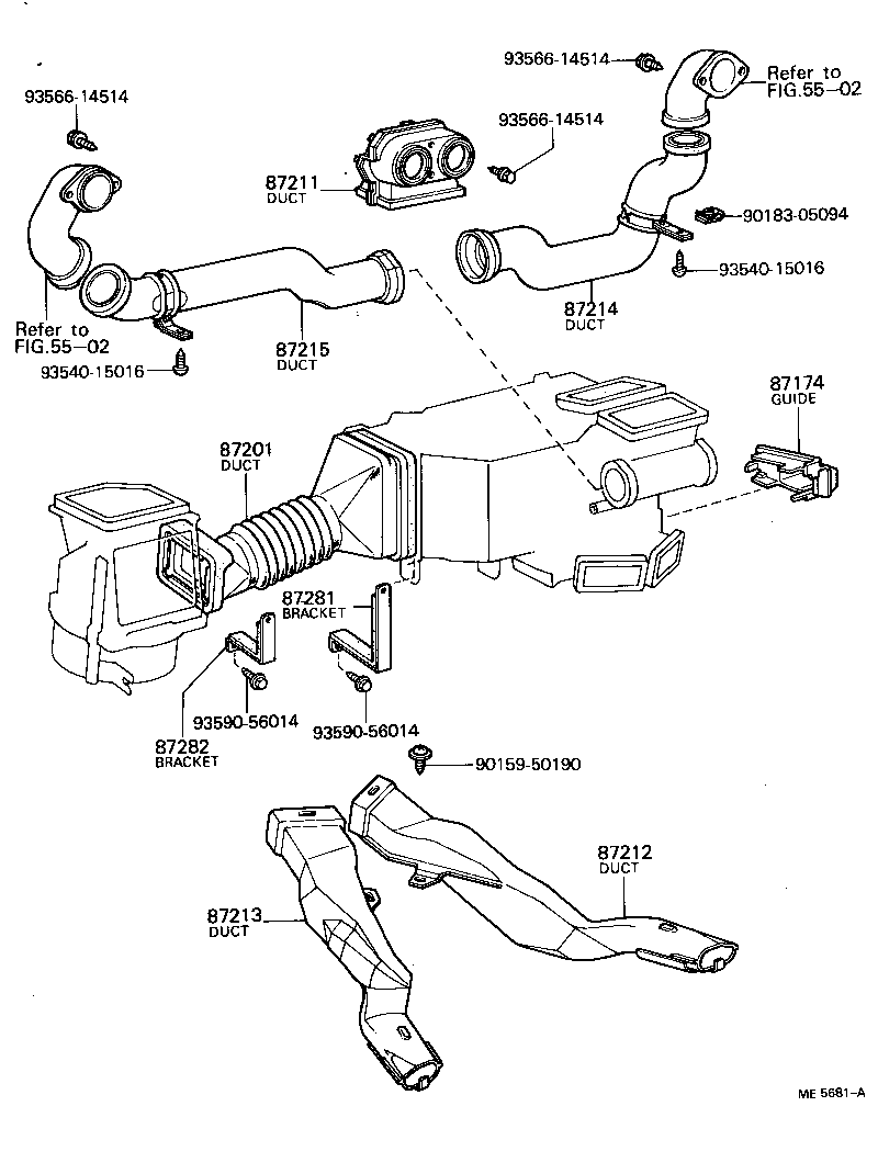 55085-22010 DUCT, AIR, SIDE NO.1 RH product image