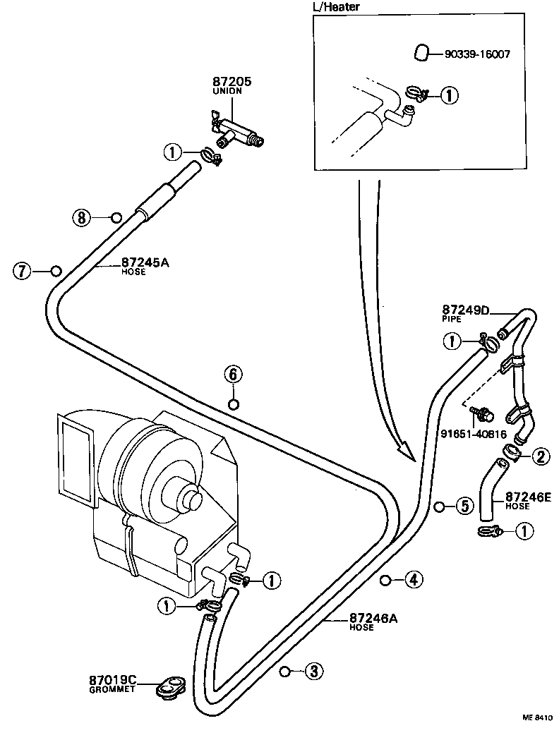 87245-36160 HOSE, REAR HEATER WATER OUTLET, E (TO ENGINE) product image
