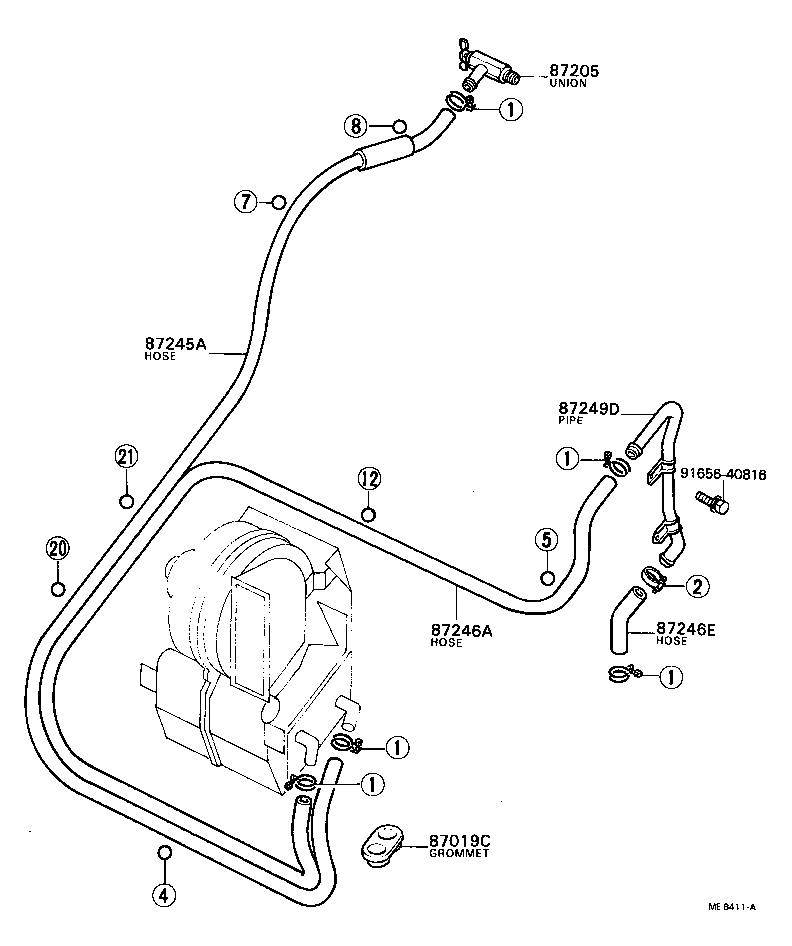 87245-36160 HOSE, REAR HEATER WATER OUTLET, E (TO ENGINE) product image