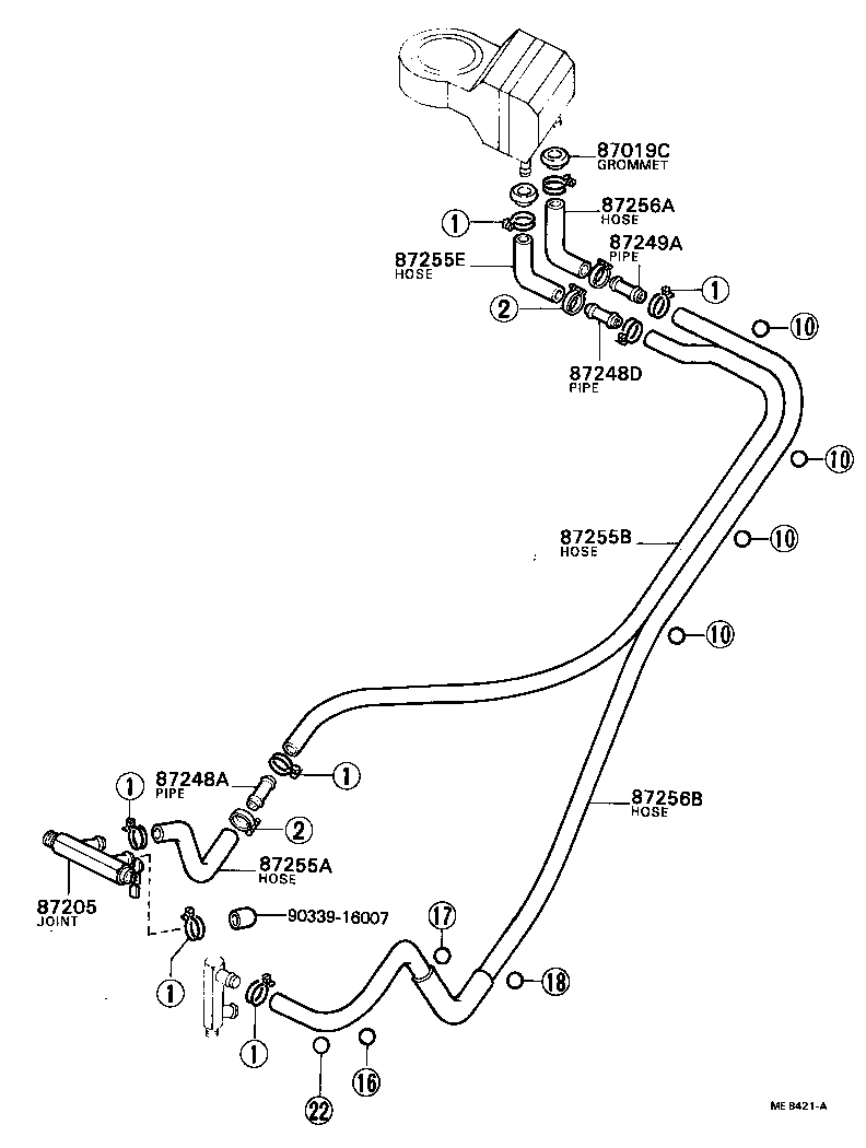 87245-36160 HOSE, REAR HEATER WATER OUTLET, E (TO ENGINE) product image
