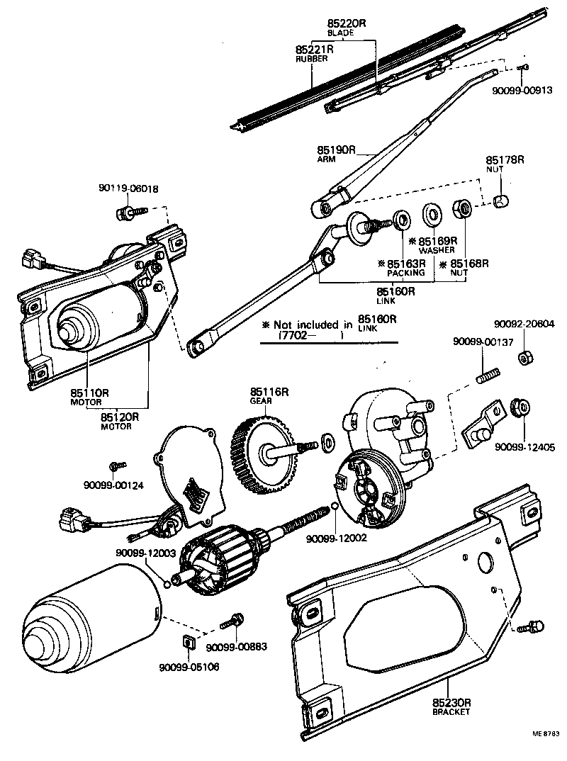 85120-23020 MOTOR AND BRACKET ASSY, REAR WIPER product image