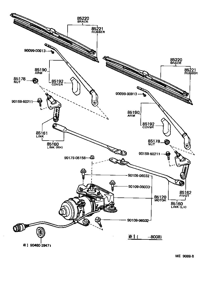85110-16090 MOTOR ASSY, WINDSHIELD WIPER product image