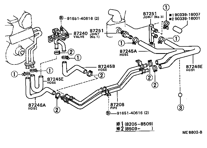 87245-90B76 HOSE, REAR HEATER WATER OUTLET, E (TO ENGINE) product image