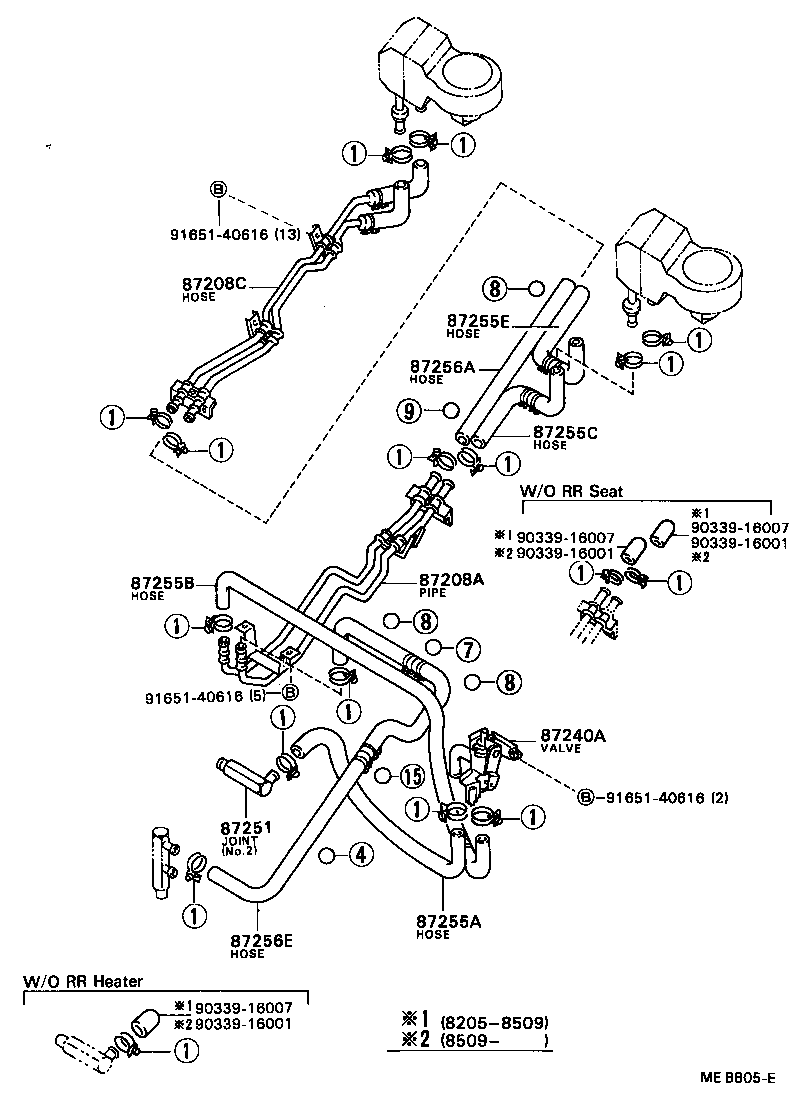 87245-90B76 HOSE, REAR HEATER WATER OUTLET, E (TO ENGINE) product image