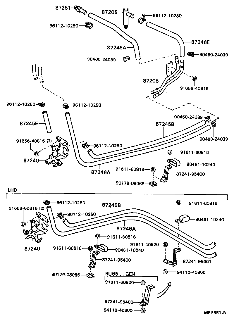 87245-92611 HOSE, REAR HEATER WATER OUTLET, E (TO ENGINE) product image