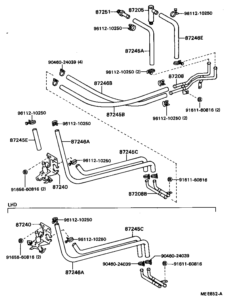 87245-92611 HOSE, REAR HEATER WATER OUTLET, E (TO ENGINE) product image