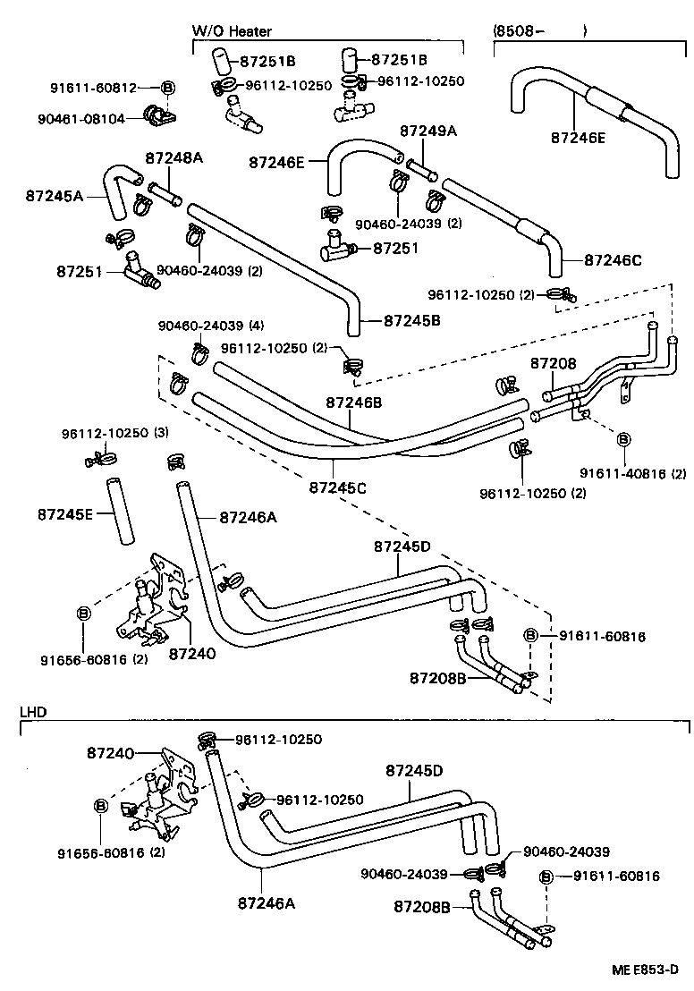 99556-20600 HOSE, REAR HEATER WATER OUTLET, E (TO ENGINE) product image