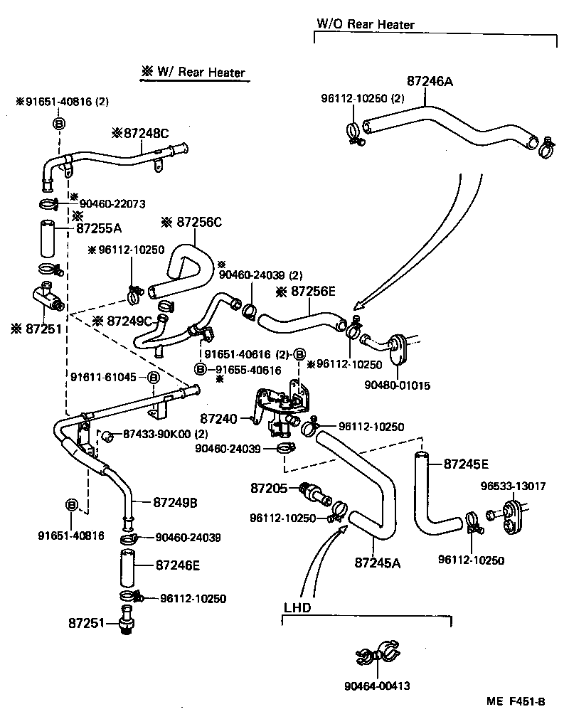 87245-90A32 HOSE, REAR HEATER WATER OUTLET, E (TO ENGINE) product image