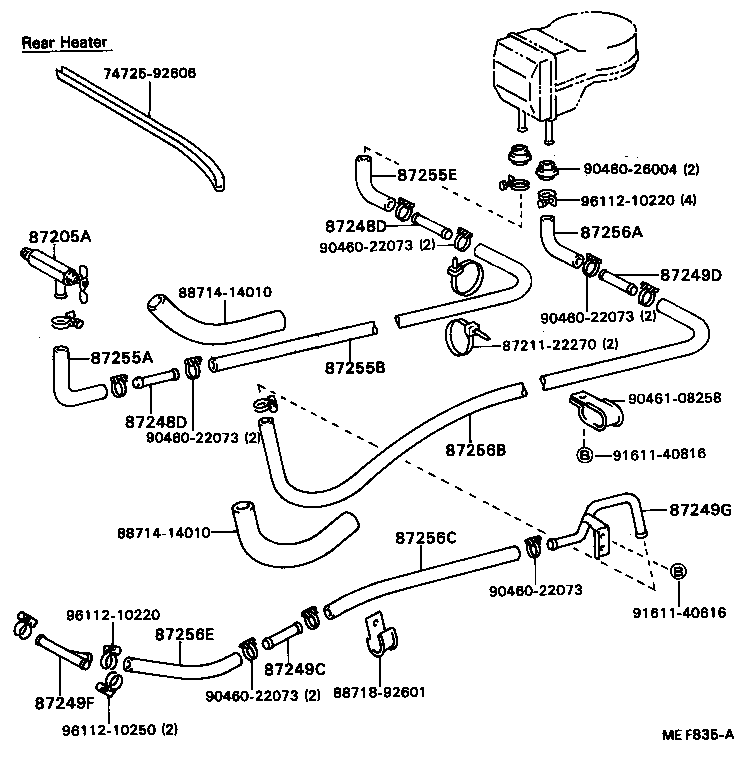 87245-92611 HOSE, REAR HEATER WATER OUTLET, E (TO ENGINE) product image