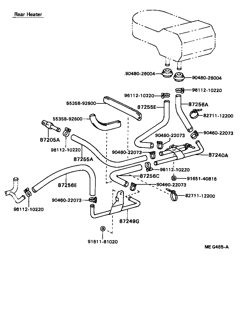 87245-92611 HOSE, REAR HEATER WATER OUTLET, E (TO ENGINE) product image