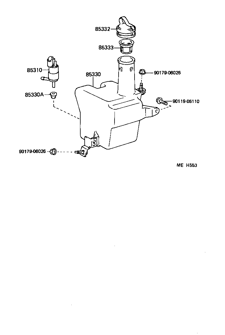 85310-01010 MOTOR AND PUMP ASSY, WINDSHIELD WASHER product image