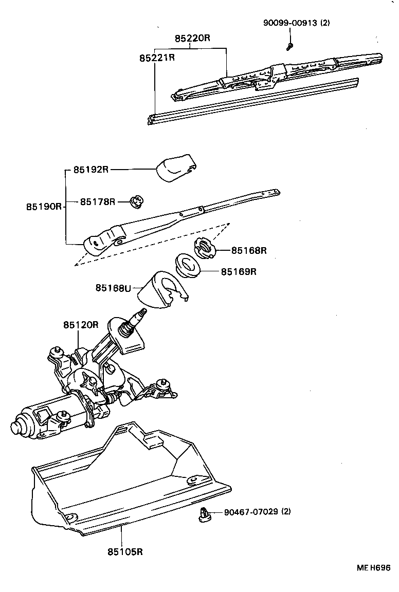 85120-22010 MOTOR AND BRACKET ASSY, REAR WIPER product image