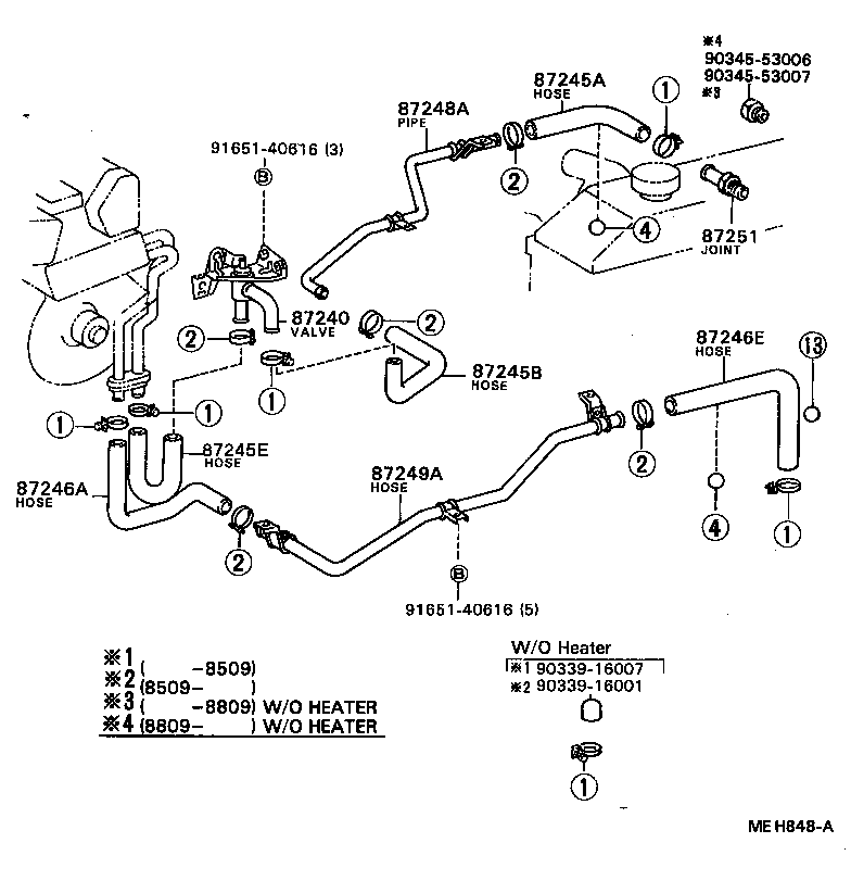 87245-90B76 HOSE, REAR HEATER WATER OUTLET, E (TO ENGINE) product image