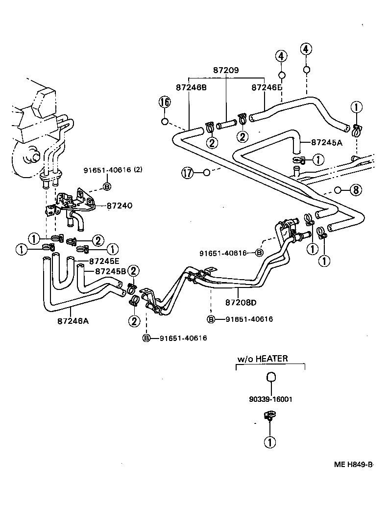 87245-90B76 HOSE, REAR HEATER WATER OUTLET, E (TO ENGINE) product image