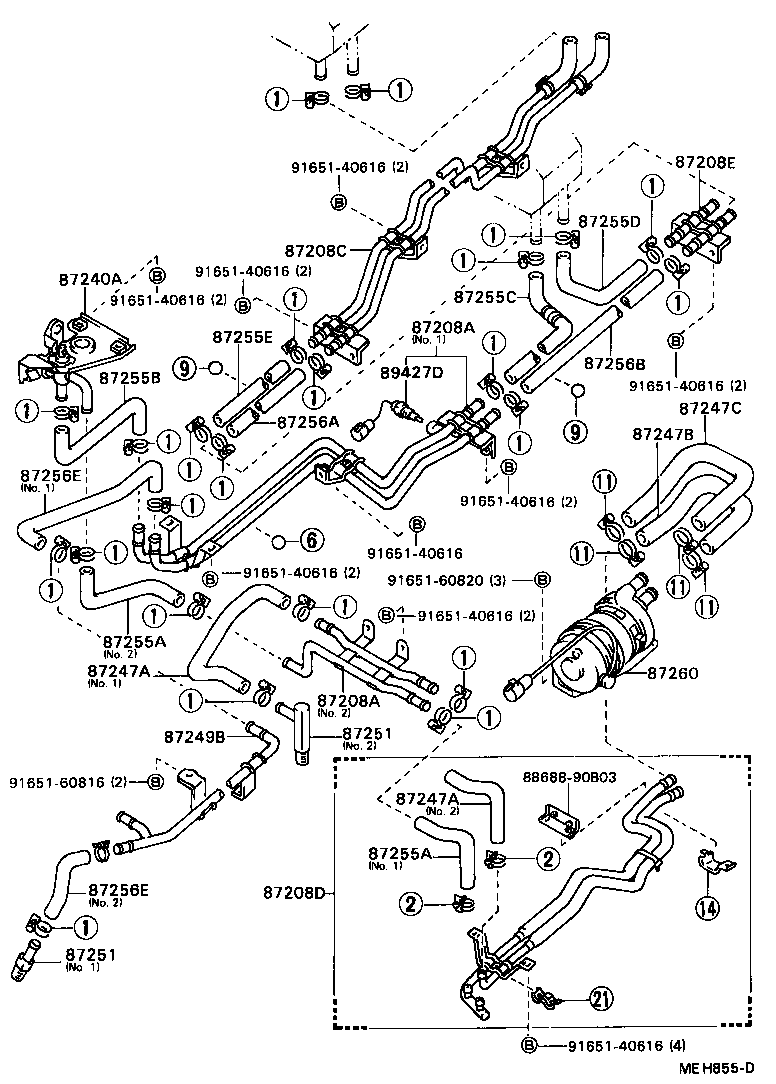 87245-90B76 HOSE, REAR HEATER WATER OUTLET, E (TO ENGINE) product image