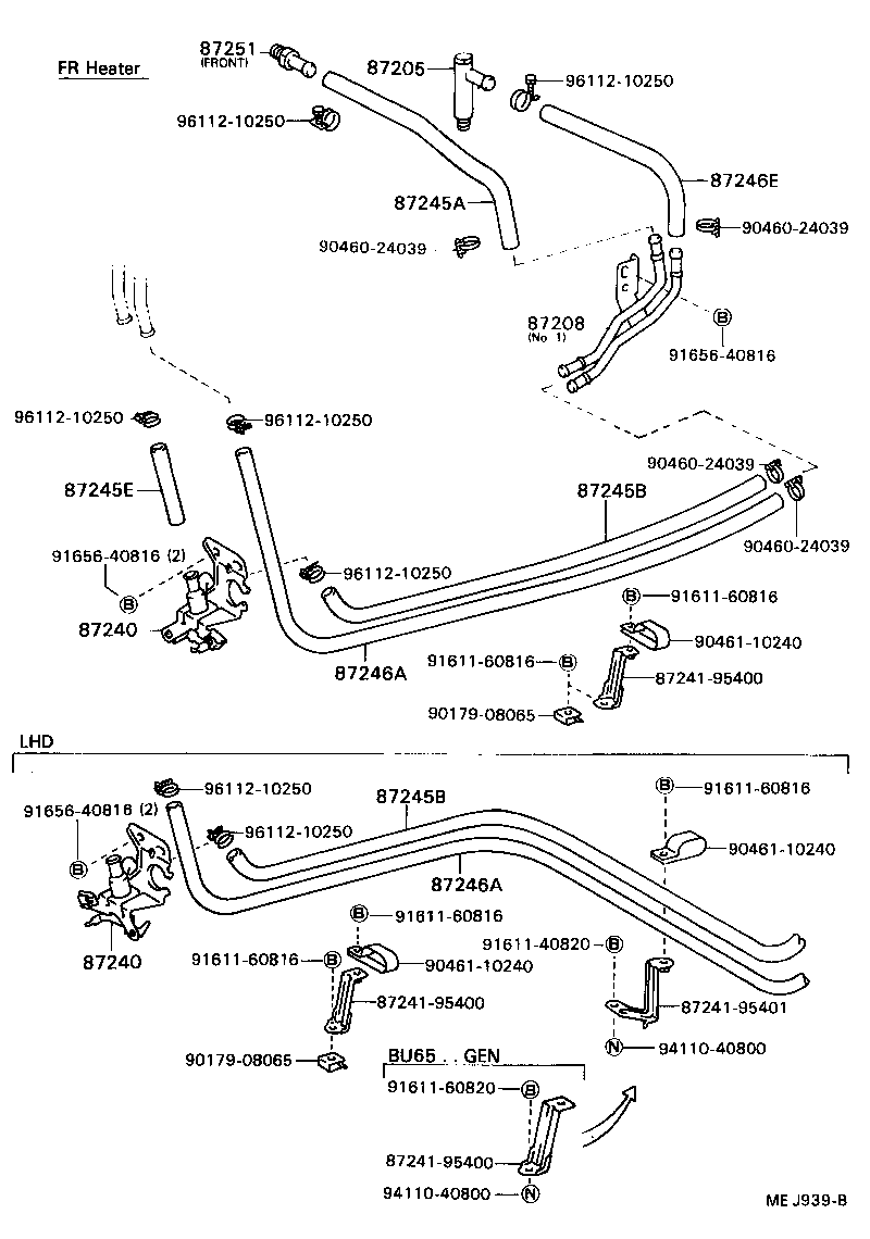 99556-20480 HOSE, REAR HEATER WATER OUTLET, E (TO ENGINE) product image
