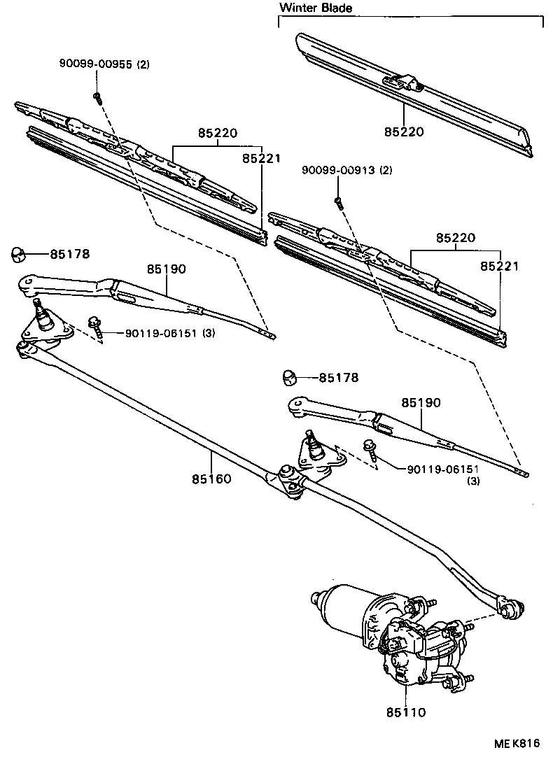85110-16341 MOTOR ASSY, WINDSHIELD WIPER product image